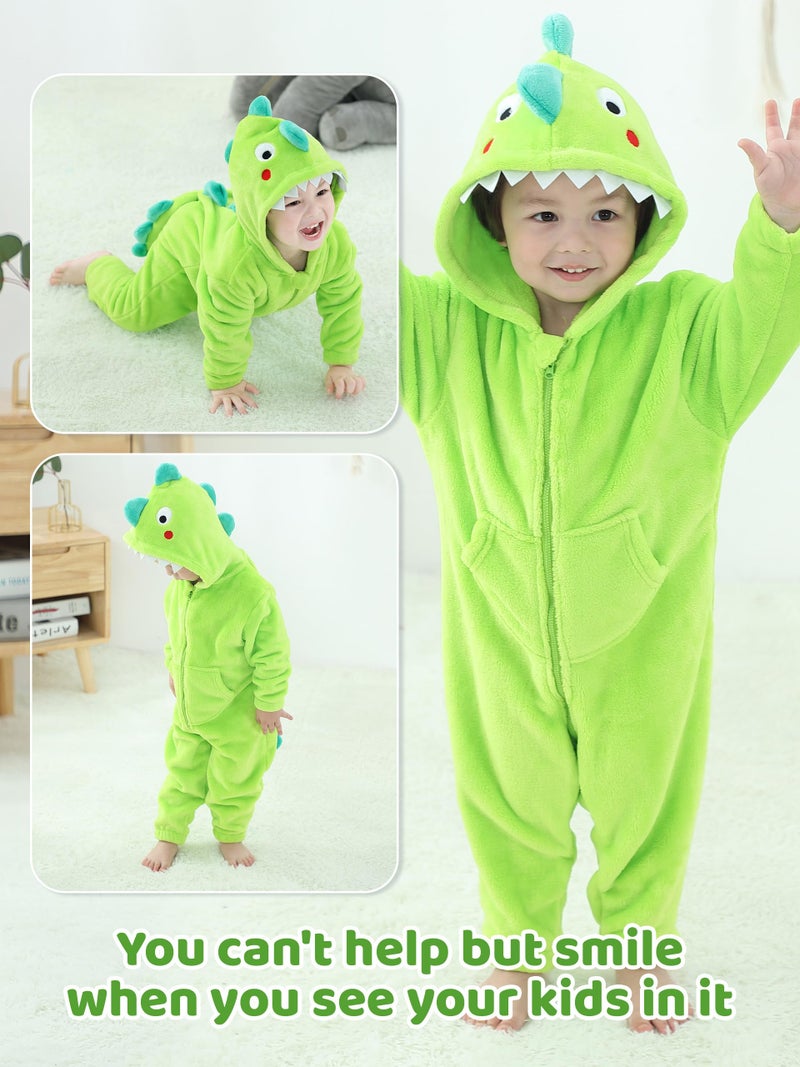 LOLANTA Boys Girls Dinosaur Costume Toddler's Dino Bodysuit Flannel Toddler One Piece Jumpsuit Kids Gifts (Green, 2-3T) - Image 2